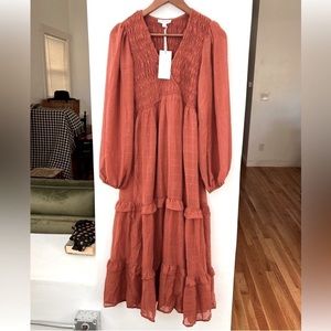 By The River Anthropologie Long Balloon Sleeved Peasant Flowy Midi Dress Medium